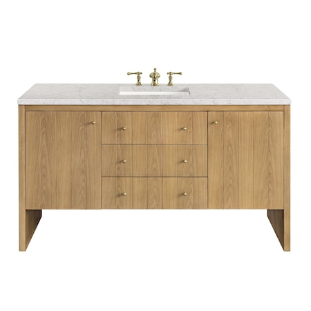 James Martin Vanities Hudson 60in Single Vanity, Light Natural Oak w/ 3 CM Eternal Jasmine Pearl Top 435-V60S-LNO-3EJP